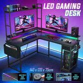 Corner Gaming Desk L Shaped Office Computer Table Racer Gamers Workstation LED RGB Black Carbon ...