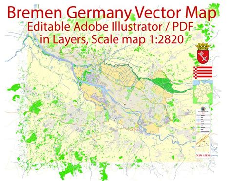 Bremen Map Vector Detailed City Plan editable Adobe Illustrator Street Map | Map vector, Bremen ...