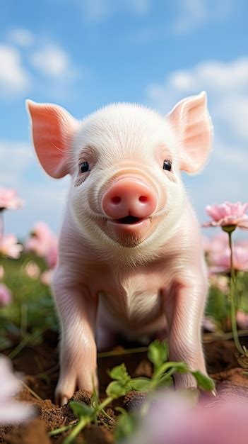 Premium AI Image | Cute smiling pink baby pigs wallpaper