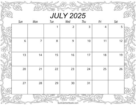 July 2025 Calendar (Free Printable) – DIY Projects, Patterns, Monograms, Designs, Templates