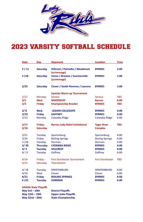 Softball 2023 Schedule | Athletics