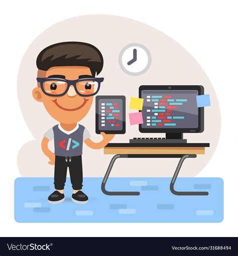 Cartoon coder young man Royalty Free Vector Image