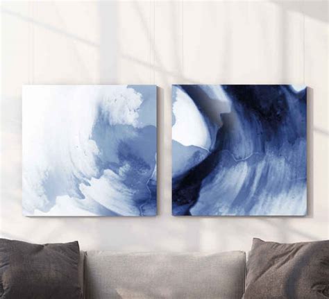 Abstract white and blue wave abstract framed wall art - TenStickers