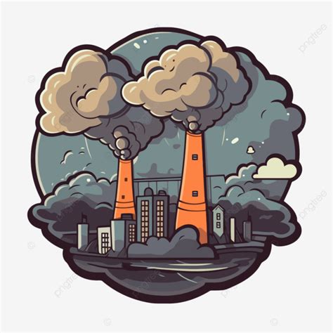 Smoke From A Power Plant In A Cartoon City Vector Illustration Clipart, Sticker Design With ...