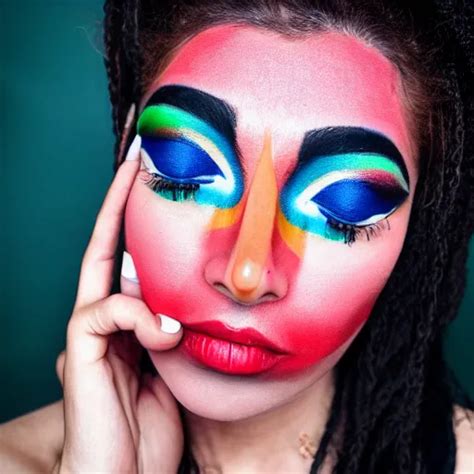 a photo of a person wearing colorful geometric makeup | Stable Diffusion