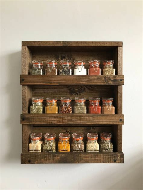 Rustic wood spice rack Wood wall mounted spice organizer