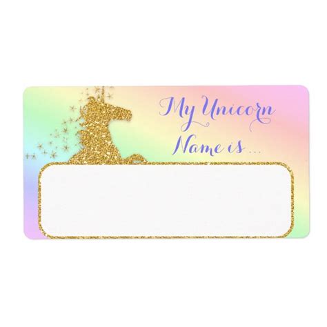 My Unicorn Name Is Label Rainbow & Gold | Zazzle | Unicorn names, Unicorn, Name tag design