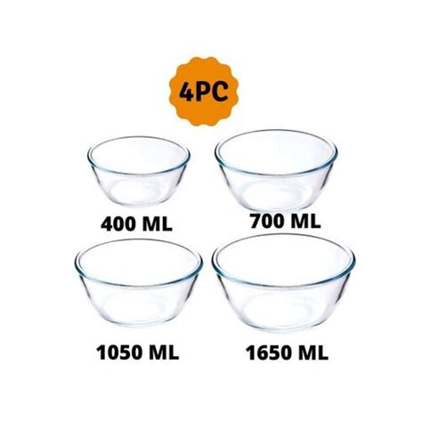 Buy Borosilicate Glass Microwave Safe Mixing Bowls (400 ml, 700 ml, 1050 ml & 2100 ml) - Set of ...