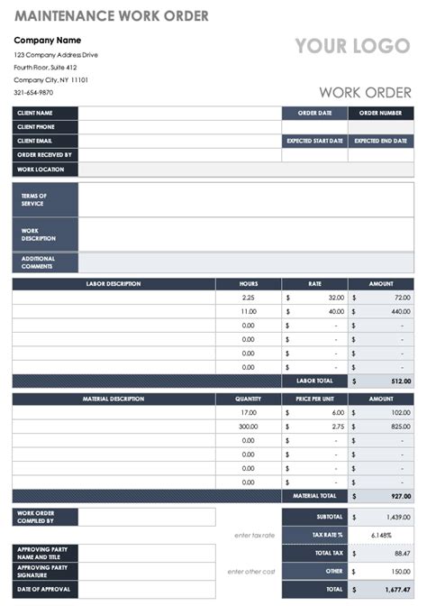 Work Order Maintenance Template