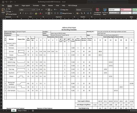 Bar Bending Schedule Excel Sheet Download | Excel, Construction activities, Schedule