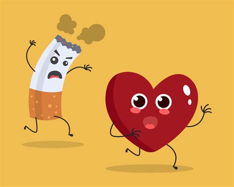 heart run away from cigarette cartoon. stop smoking to healthy heart ...