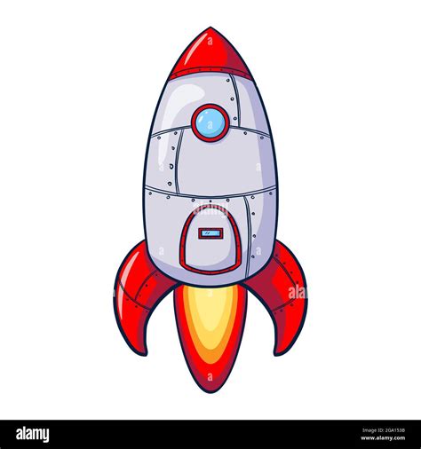 Cartoon Spaceship Illustration. Hand drawn rocket icon. Space ship launch sketch concept of ...