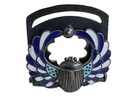 Art Deco Egyptian Scarab Enamel 1920’s Sterling Silve… - Gem