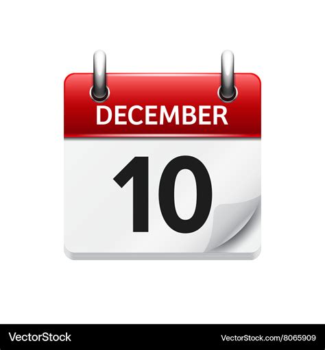 December 10 flat daily calendar icon Royalty Free Vector