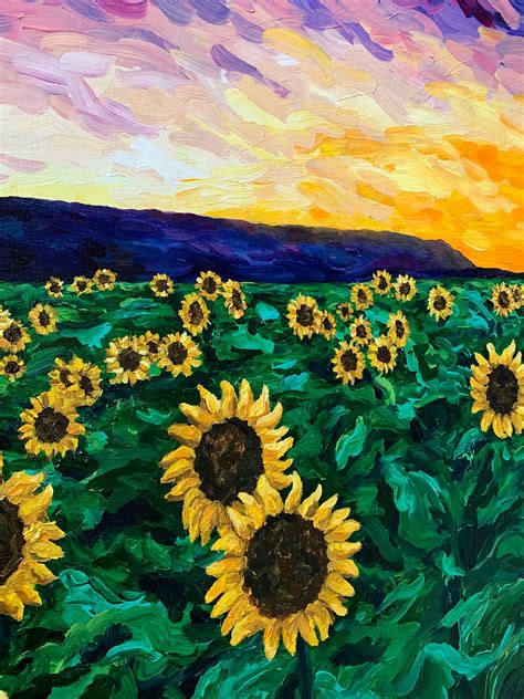 Colorful Sunflower field acrylic painting by Amber Ruehe | ambersnatureart