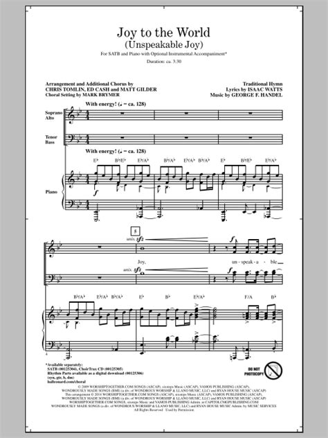 Joy To The World (Unspeakable Joy) by Mark Brymer Sheet Music for SATB Choir at Sheet Music Direct