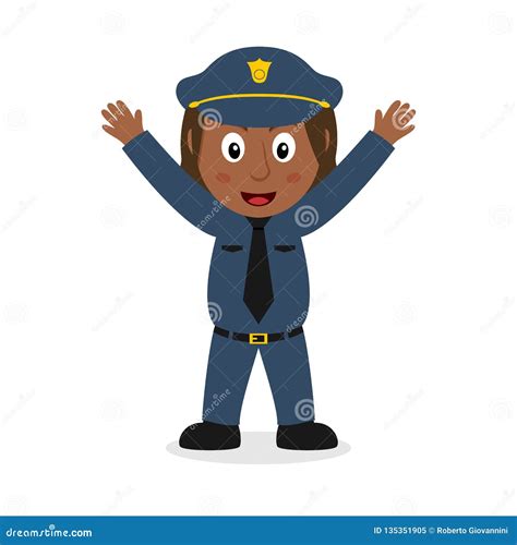 Smiling Black Policewoman Character Stock Vector - Illustration of ...