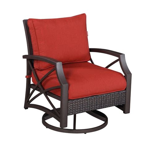 Kinger Home Rattan Wicker Outdoor Swivel Patio Lounge Chair with a Brown Aluminum Frame and Red ...