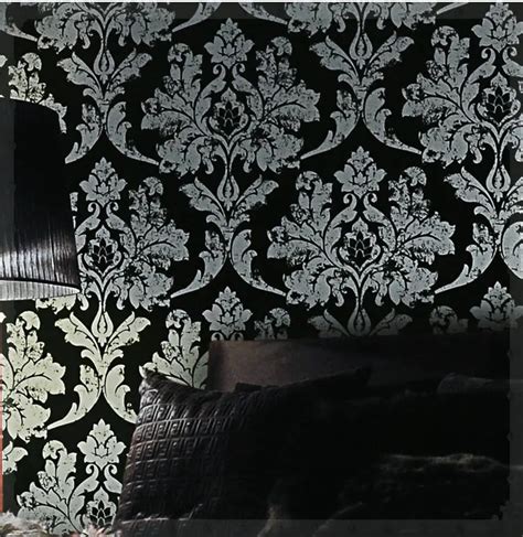 home decor black/silver damask wallpaper leather bedroom wallpaper ...