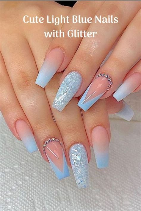 Cute Stunning Light Blue Nails with Glitter | Blue glitter nails ...