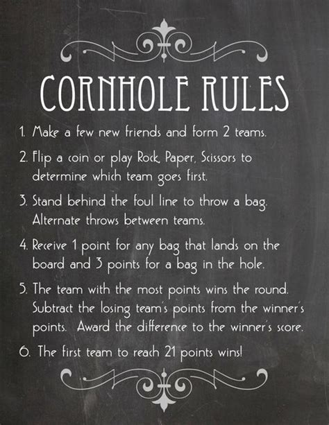 Printable Cornhole Rules and 2 Signs in Faux Chalkboard for Wedding Reception, Shower or Party ...