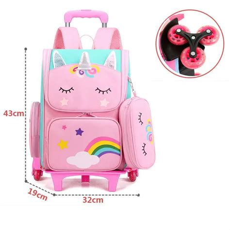 School Wheeled Backpack bag set for girls Trolley Bag with Wheels ...