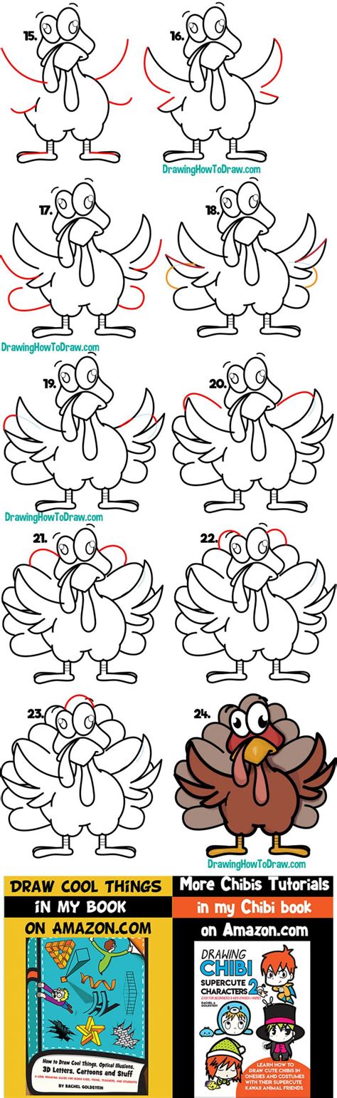 How to Draw a Cartoon Turkey for Thanksgiving Easy Step by Step Drawing Tutorial for Beginners ...