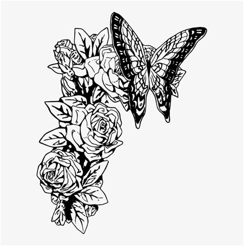 Monarch Butterfly Black And White Drawing Rose - Butterfly On Rose ...