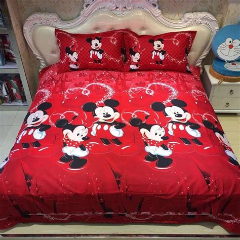 Red Color Mickey Mouse Single Full Queen King Size Bed - FidgetTrends Neutral Bed Linen, Black ...