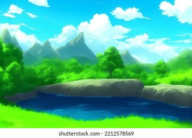 Landscape Scene Illustration Digital Painting Greenery Stock ...