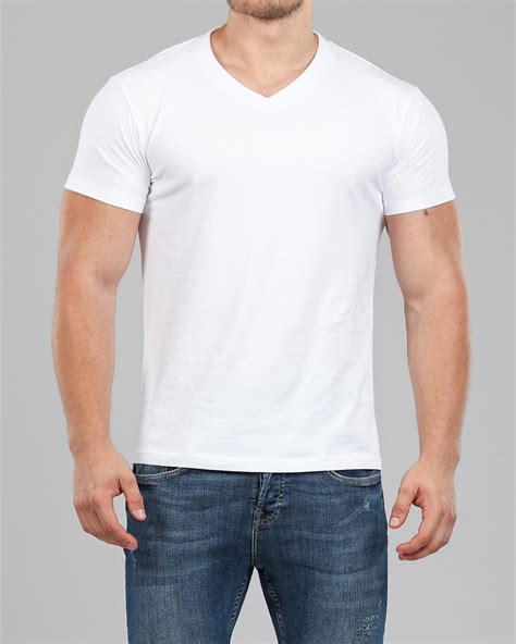 Men's White V-Neck Fitted Plain T-Shirt | Muscle Fit Basics