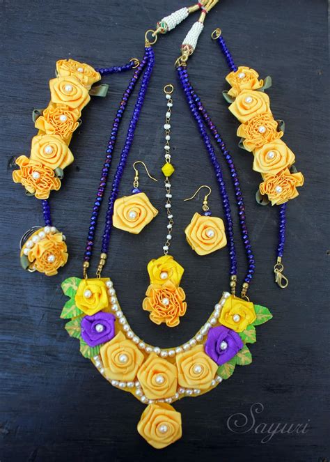 Ribbon flower jewelry for Haldi function | Jewels of sayuri