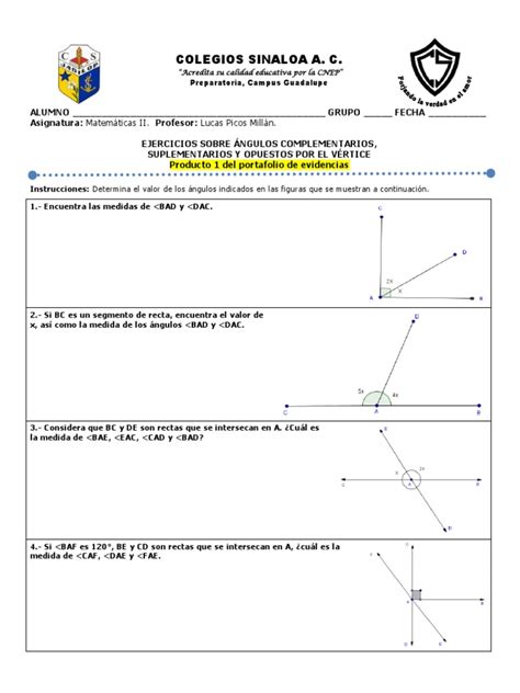 Ejercicios Sobre Ángulos Complementarios, Suplementarios y Opuestos Por ...