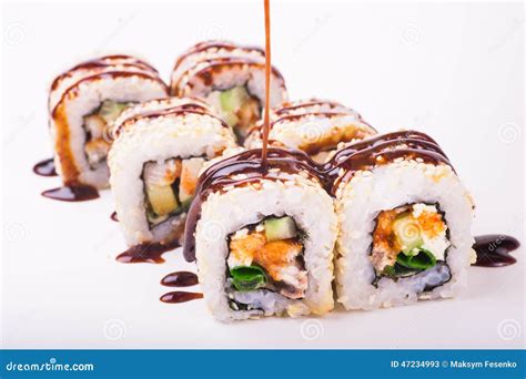 Eel sushi roll stock image. Image of green, chopsticks - 47234993