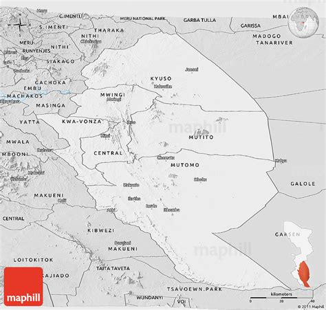 Silver Style Panoramic Map of KITUI