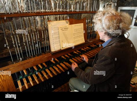 The keyboard of the carillon instrument of 48 bells in the tower of St ...