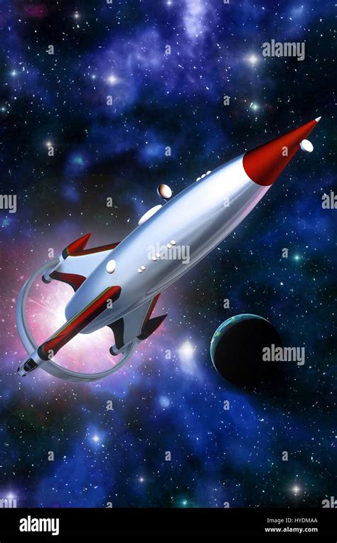 vintage rocket spaceship 3D render science fiction illustration Stock Photo - Alamy