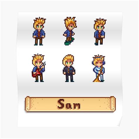 "Stardew Valley Sprites - Sam" Poster for Sale by kathdvd | Redbubble