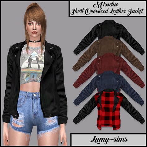 Clothing: Short Oversized Leather Jacket from LumySims • Sims 4 Downloads | Sims, Leather jacket ...