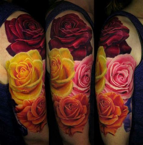 Floral tatts | Colorful rose tattoos, Flower tattoos, Rose tattoos for women