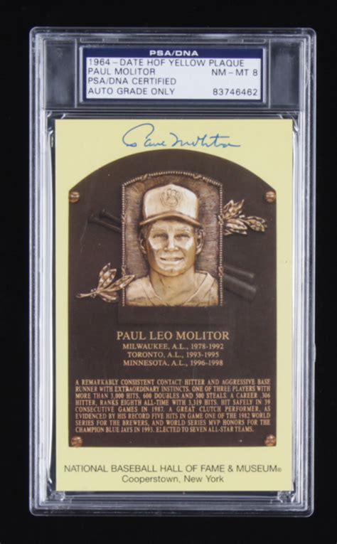 Paul Molitor Signed Hall of Fame Plaque Postcard (PSA Encapsulated ...