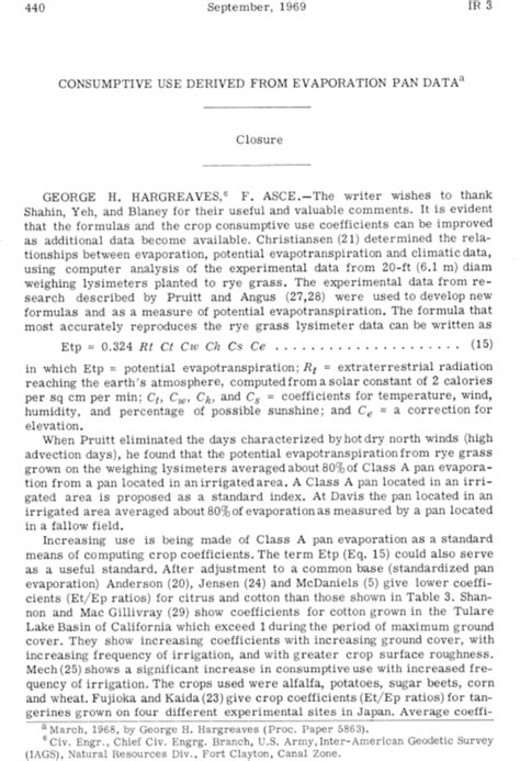 Closure to “Consumptive Use Derived from Evaporation Pan Data ...