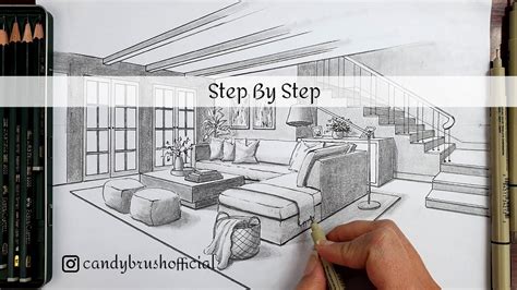 How to Draw A Living Room In Two Point Perspective | Step By Step - YouTube