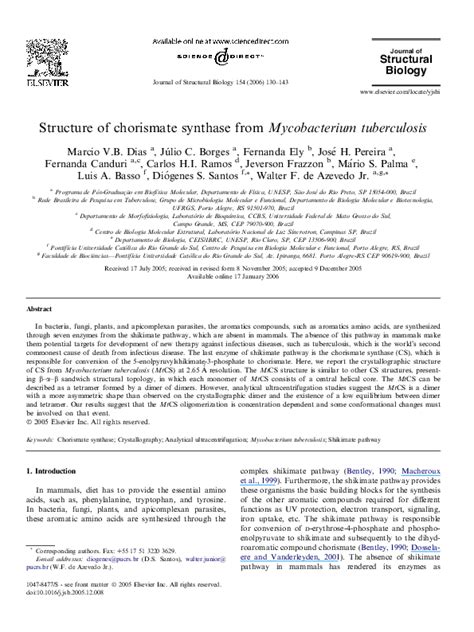 (PDF) Structure of chorismate synthase from Mycobacterium tuberculosis ...