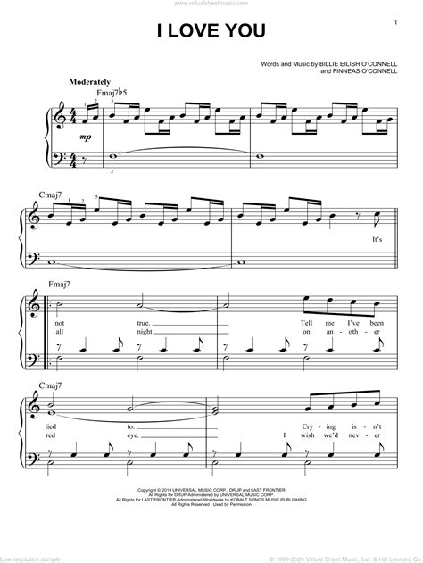 Billie Eilish I Love You Sheet Music Notes, Chords Download Printable Piano, Vocal Guitar (Right ...