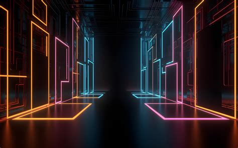 Neon Wallpaper 4K, Aesthetic, Corridor, 5K