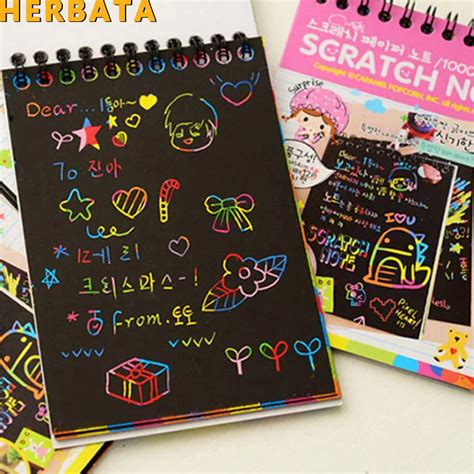 HERBATA Scratch note Black cardboard Creative DIY draw sketch notes for kids toy notebook zakka ...