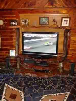 Rustic Entertainment center - Live edge burl wood slabs