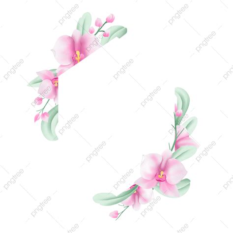 Orchid Bouquet PNG Transparent, Floral Wedding Frame With Watercolor Pink Orchid Flower Bouquet ...
