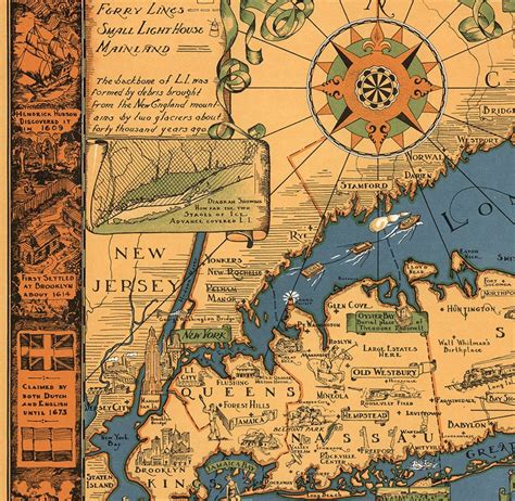 Map of Long Island Classic Pictorial Historic Map 1933. - Etsy